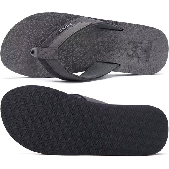 〽️Men\'s Flip Flop Sandal Gray Leather Slip On Arch Support Comfortable Shoes main image 8